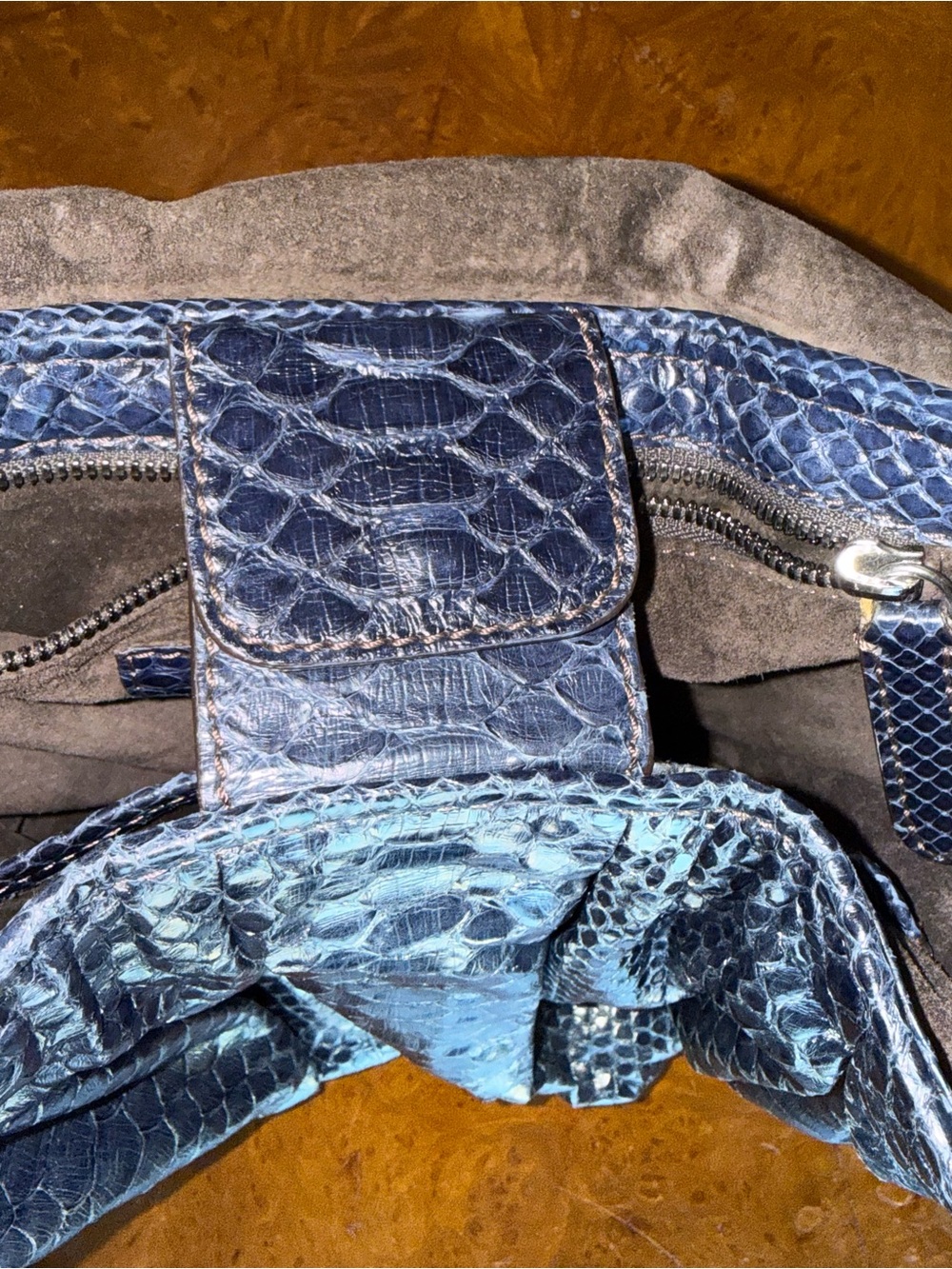 ZAGLIANI Midnight Blue Python Snakeskin Hand/Shoulder Bag - Picture 12 of 13